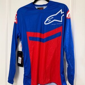 Alpinestars Men’s Blue & Red Long Sleeve Motocross Jersey - Logo Front